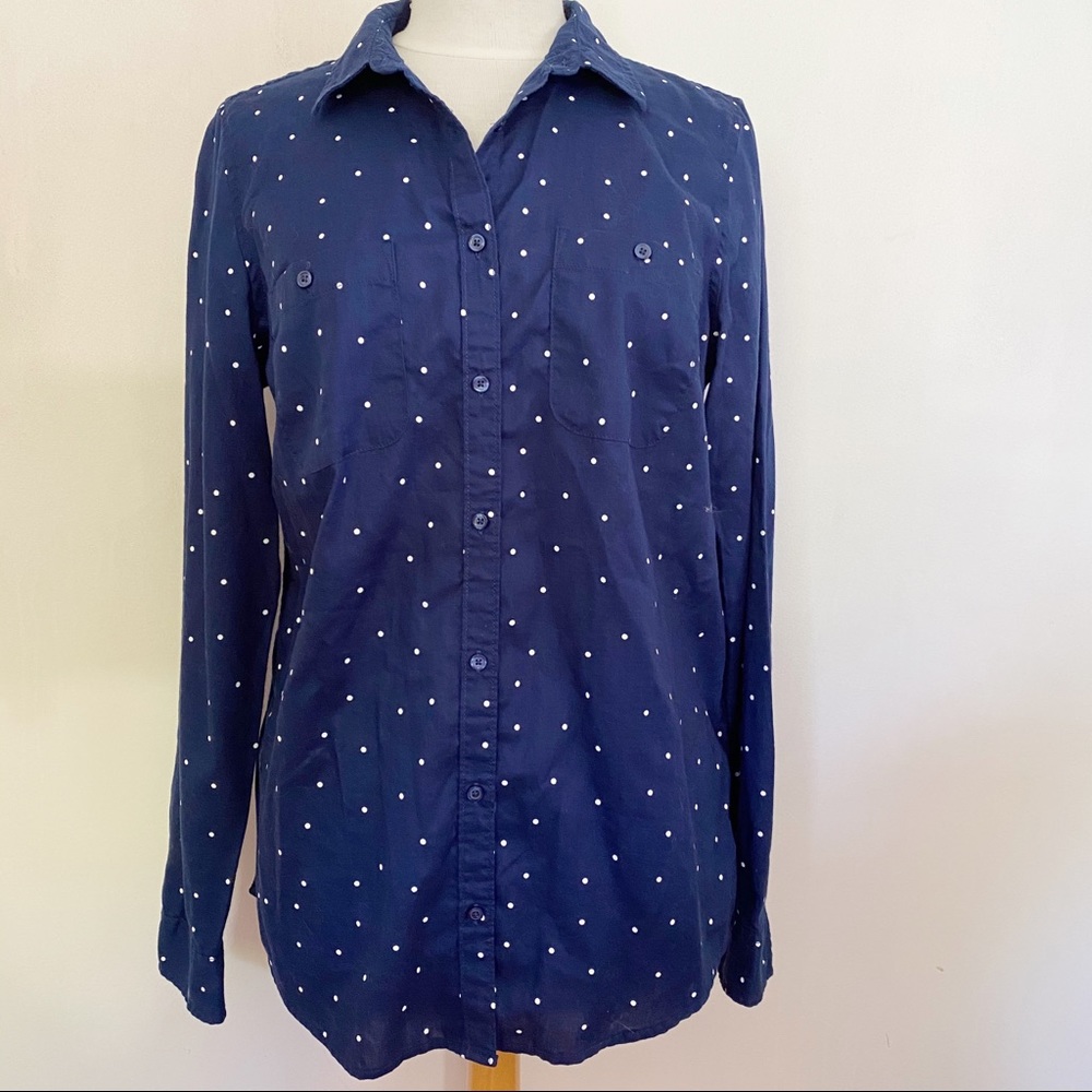 ST JOHNS BAY long sleeve button up dot blouse LT
